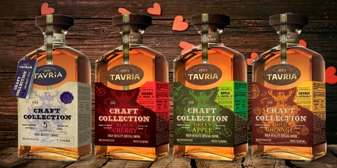 Ovocné destiláty či brandy Tavria z Ukrajiny