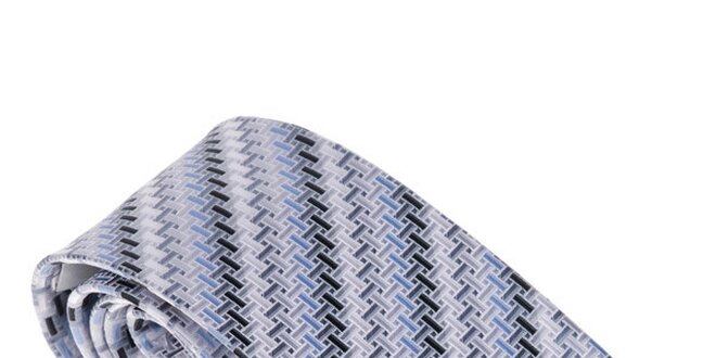 Luxusní modro - šedivá kravata se vzorem Castellet Barcelona