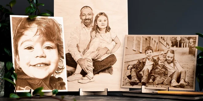 Fotografie vypálená do březového dřeva: A5 až A3