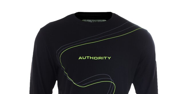 Pánské černé funkční tričko Authority se zeleným nápisem
