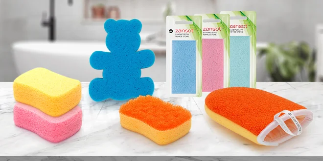 Hypoalergenní koupelové houby, rukavice i pemzy