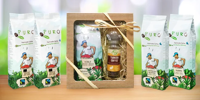 Balení fair trade kávy: zrnková i bez kofeinu