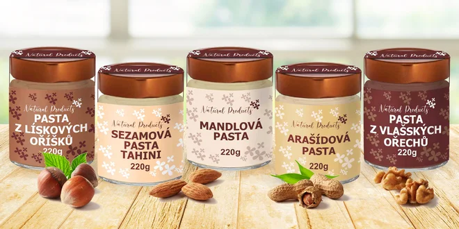 Ořechové pasty z arašídů, sezamu i mandlí