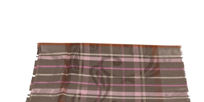 Dámská hnědo-růžová šála s vzorkem Pierre Cardin
