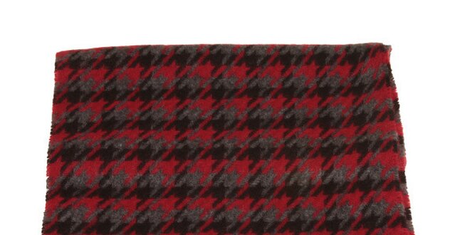 Červeno-černo-šedá šála se vzorem kohoutí stopy Pierre Cardin