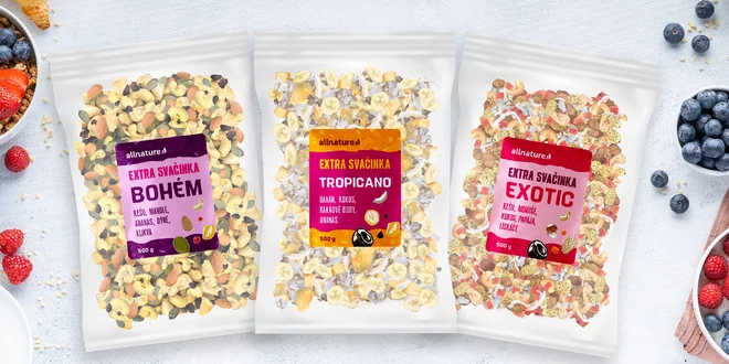 Půlkilové směsi oříšků i exotického ovoce