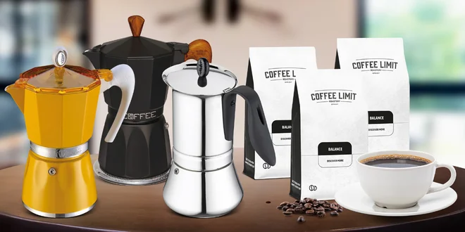 Moka konvičky z Itálie a 250 g mleté kávy z Ameriky