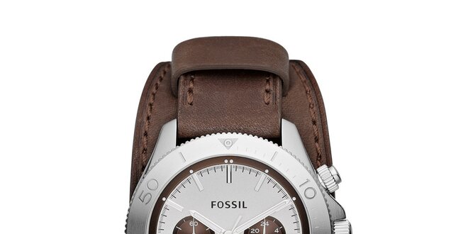 Pánské analogové hodinky s hnědým páskem a chronografem Fossil
