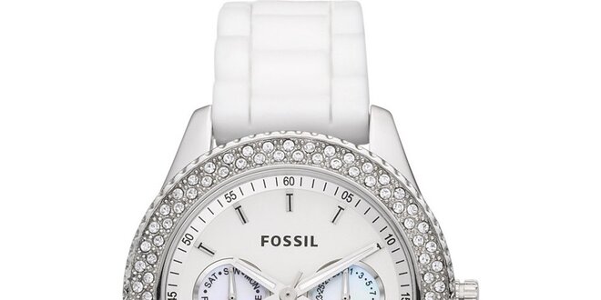Dámské bílé hodinky se zirkony a chronografem Fossil
