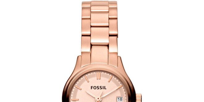 Dámské růžovo-zlaté analogové hodinky Fossil