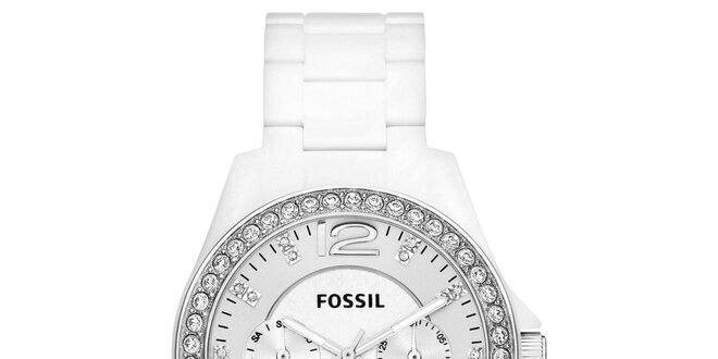 Dámské bílé analogové hodinky se zirkony Fossil