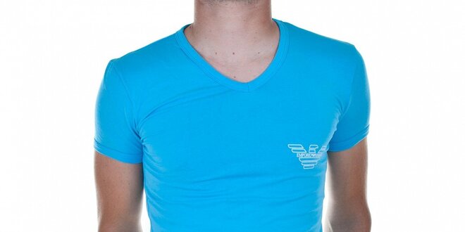 Pánské azurově modré tričko Emporio Armani s potiskem