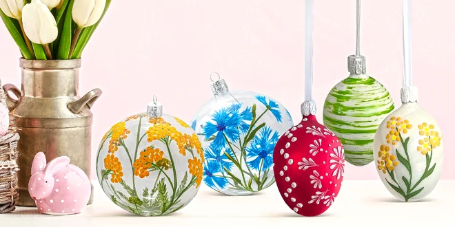 Velikonoční skleněné ozdoby vyráběné ručně v ČR