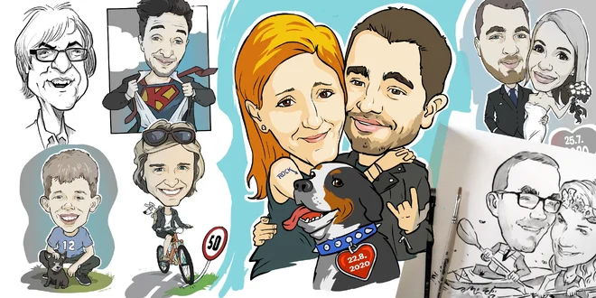 Karikatura podle fotky: kresba tuší i digitální