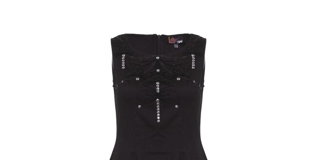 Dámské černé šaty s korálkovými aplikacemi Yumi