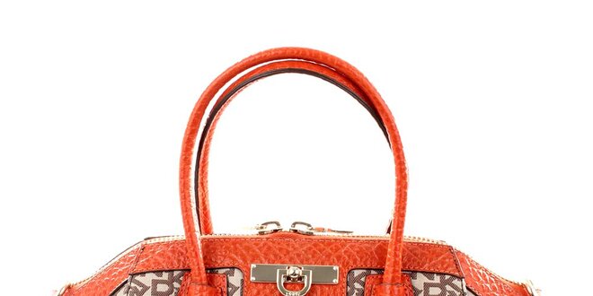 Dámská oranžovo-hnědá kabelka se vzorem DKNY