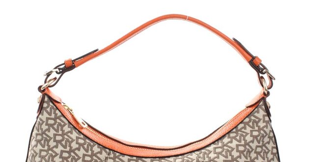 Dámská béžová kabelka s monogramem a oranžovými detaily DKNY