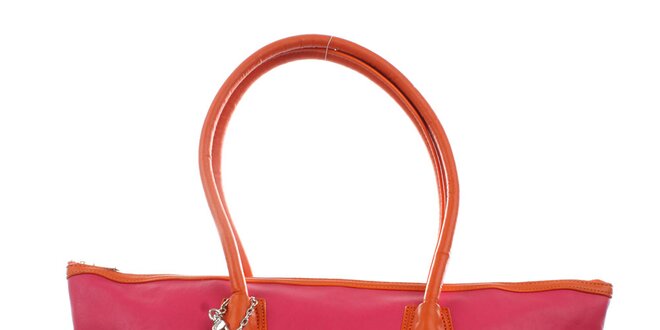 Dámská růžovo-oranžová kožená kabelka DKNY