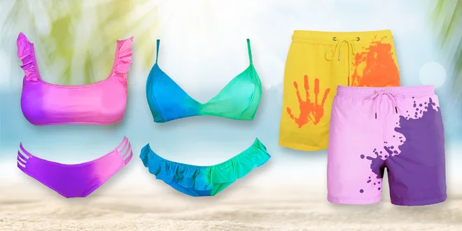 Dámské bikini i pánské plavky měnící barvu