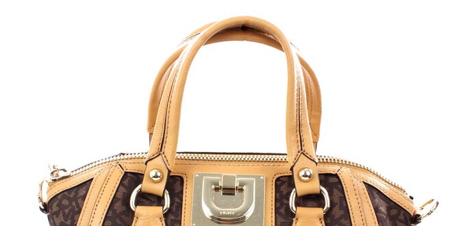 Dámská béžovo-hnědá kabelka s monogramem DKNY
