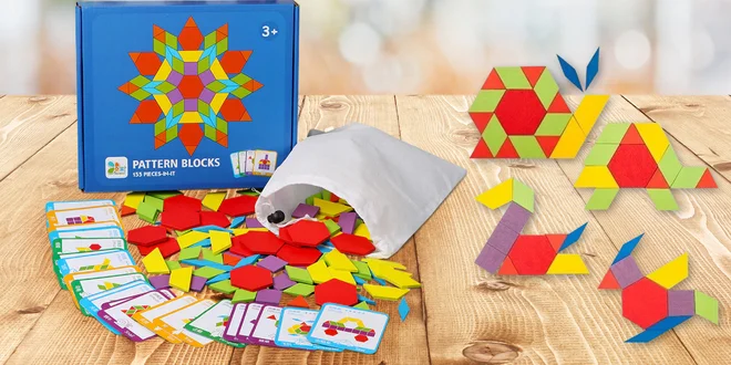 Tvořivá dřevěná skládačka s geometrickými tvary