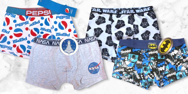 Pánské boxerky s motivy smajlíků, Batmana i NASA