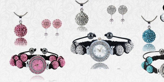 Elegantní set náušnic s náhrdelníkem i s hodinkami