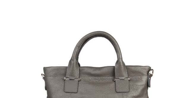 Dámská šedá kožená kabelka s popruhem Made in Italia