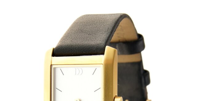 Dámské zlaté titanové hodinky Danish Design s černým koženým páskem