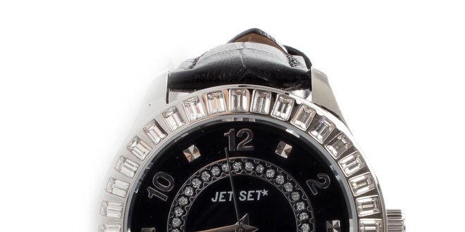 Dámské analogové hodinky Jet Set s krystaly s koženým řemínkem