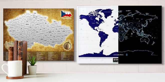 Stírací mapy: Česká republika i svítící mapa světa