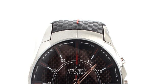 Pánské stříbrné hodinky s černým řemínkem Axcent