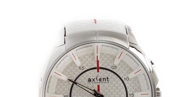 Pánské stříbrné hodinky s bílým řemínkem Axcent