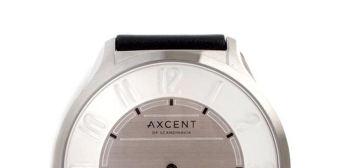 Pánské stříbrné hodinky s černým páskem Axcent