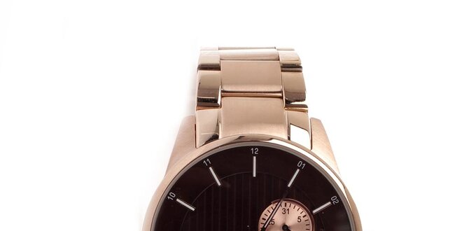 Pánské zlaté hodinky s hnědým ciferníkem Axcent
