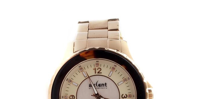 Dámské zlato-růžové analogové hodinky s datumovkou Axcent
