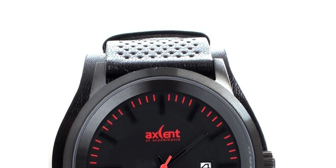 Pánské černé hodinky se širokým páskem Axcent