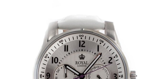 Dámské bílé ocelové hodinky Royal London se stříbrno-bílým ciferníkem