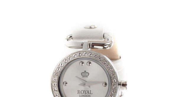 Dámské bílé náramkové hodinky Royal London s kamínky