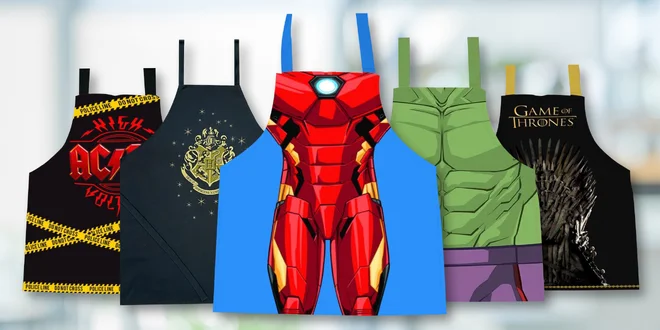 Kuchyňské zástěry AC/DC, Marvel i Harry Potter