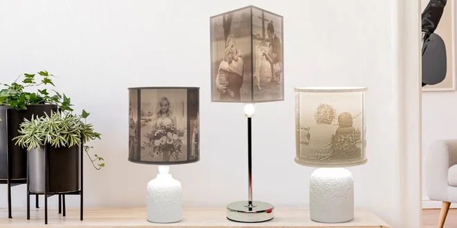 Stolní lampy s vlastními fotkami na stínidle