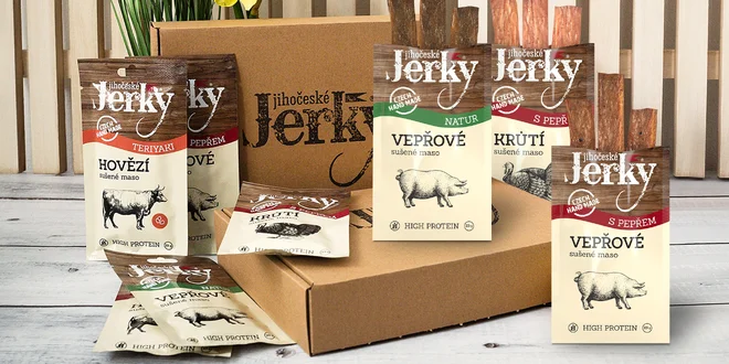10 balíčků Jihočeského Jerky v dárkové krabičce