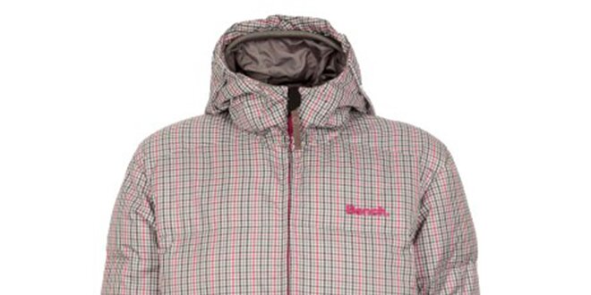 Pánská šedo-růžová kostkovaná bunda s kapucou Bench