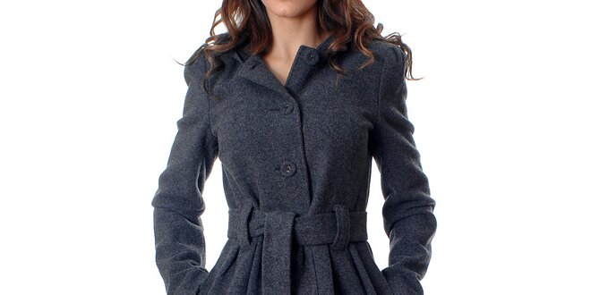 Klasický dámský  kabátek Mya Alberta s kapucí v šedé žíhané barvě