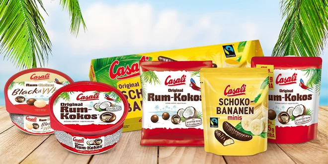 Cukrovinky Casali: čokobanánky i kuličky rum a kokos