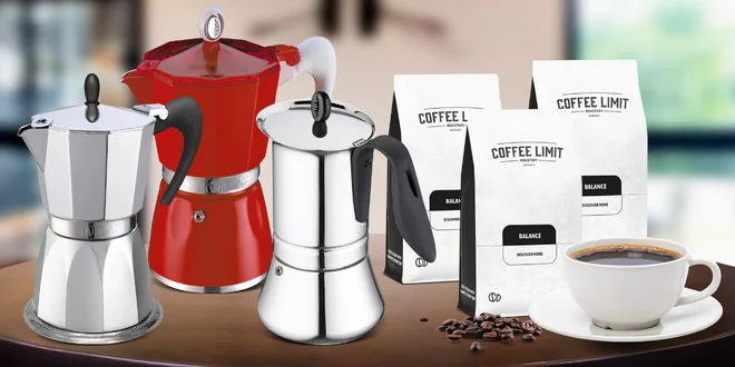 Moka konvičky z Itálie a 250 g mleté kávy z Ameriky
