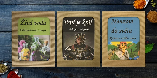 Sady koření s chilli, kari, solí i skořicí