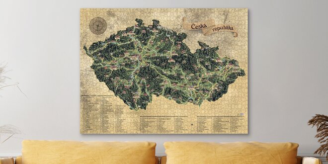 Puzzle s ručně malovanou mapou ČR: 1500 dílků