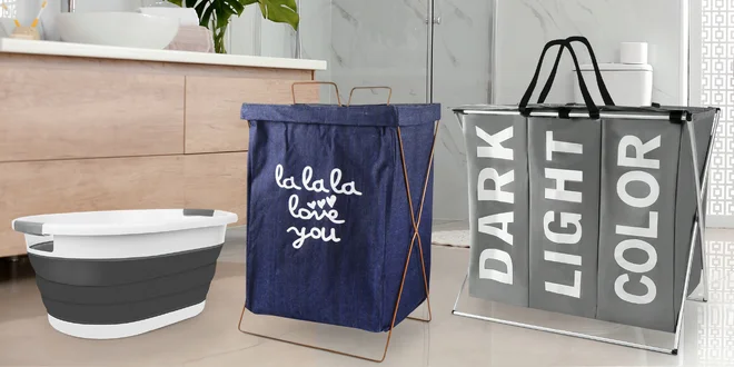 Doplňky do koupelny: stolky, koberec i koš na prádlo