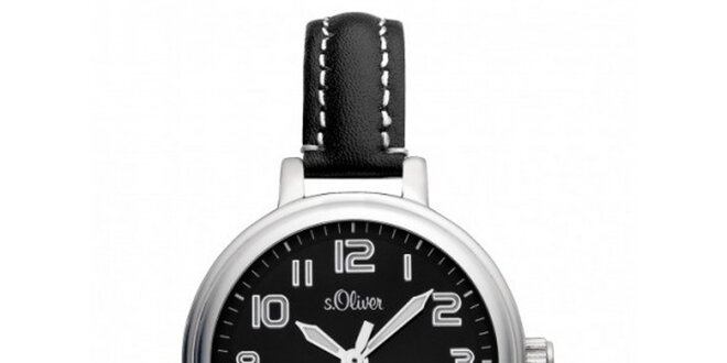 Dámské stříbrné hodinky s černým ciferníkem s.Oliver